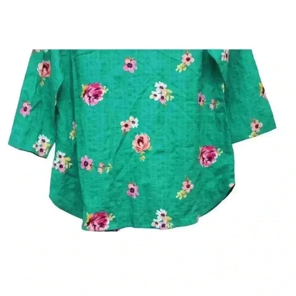 NWT Van Heusen Blouse Womens Size Medium Kelly Green Floral Cotton Tunic V-Neck - Picture 7 of 11